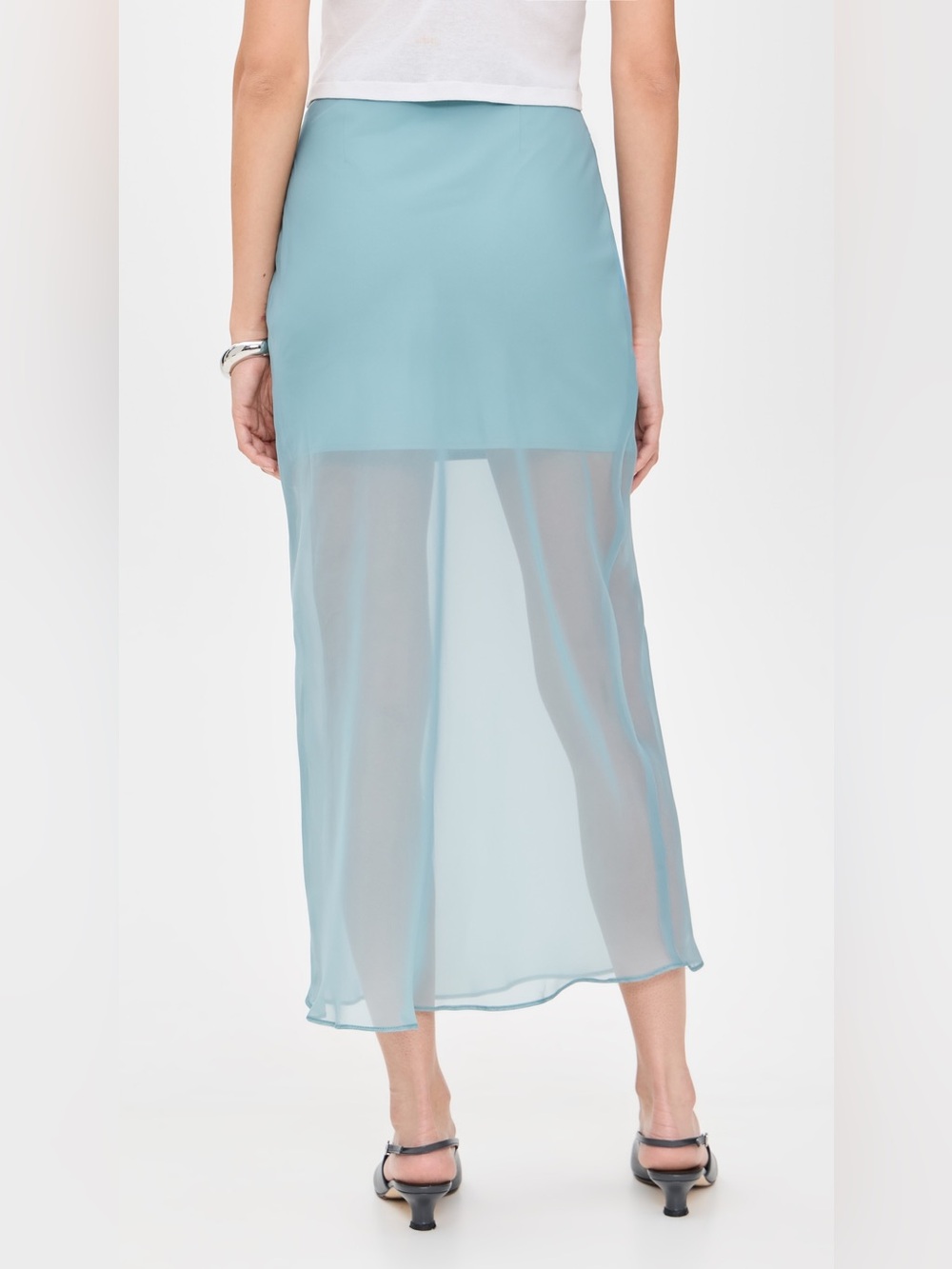 Line & Dot Dusty Blue Sheer Maxi Skirt - Picture 3 of 5